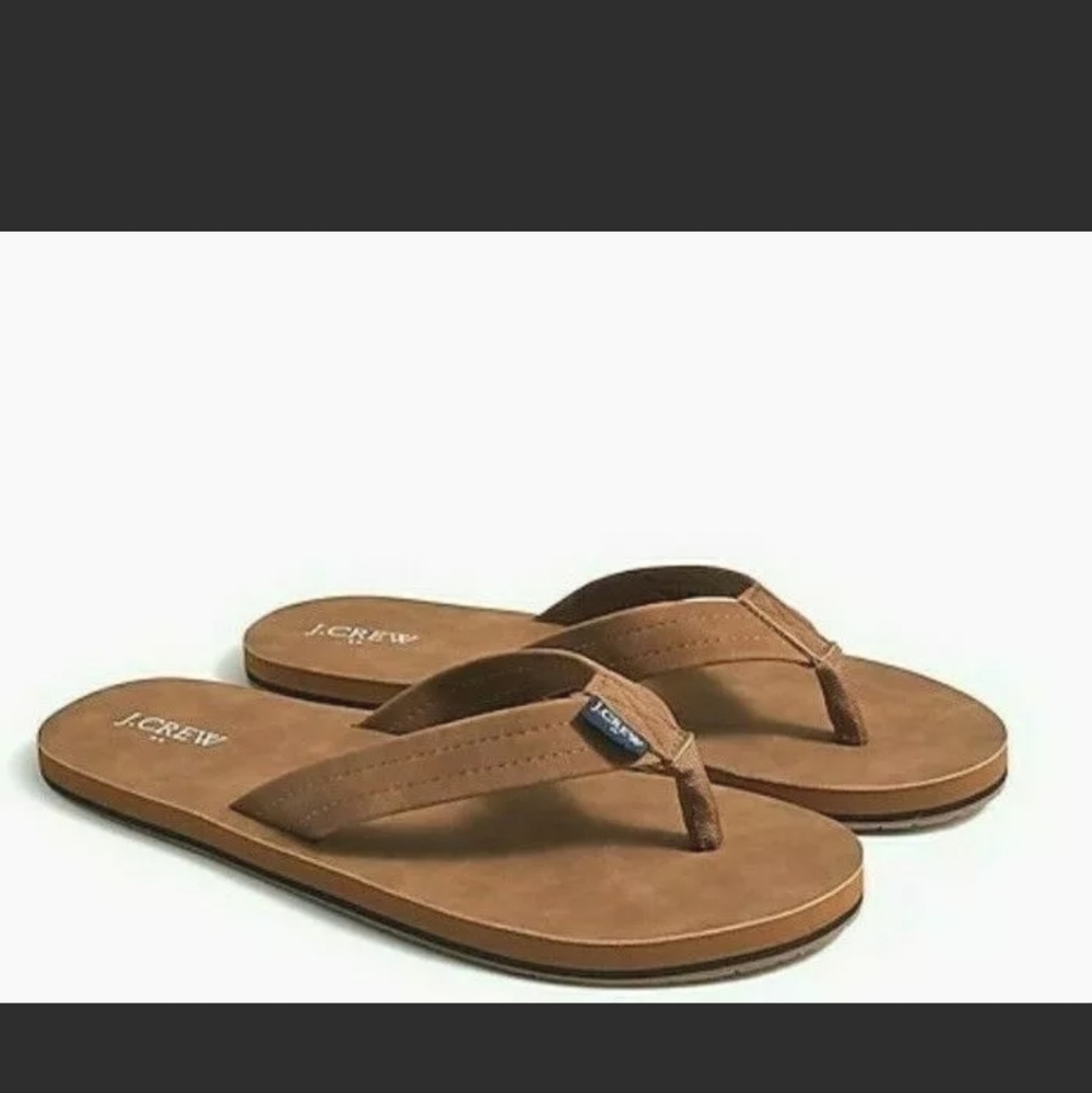 J.CREW MEN'S TAN LEATHER Flip Flops SANDALS 9, 10, 11,12 ,13